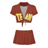 Custom Coral Red Light Yellow Cheerleading Uniform Set