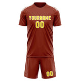Custom Coral Red Light Yellow Soccer Jersey