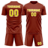 Custom Coral Red Light Yellow Soccer Jersey