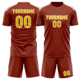 Custom Coral Red Gold Soccer Jersey