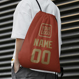Custom Coral Red Light Khaki Drawstring Bag