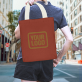 Custom Coral Red Light Khaki Canvas Tote Bag