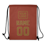 Custom Coral Red Khaki Drawstring Bag