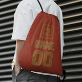 Custom Coral Red Khaki Drawstring Bag