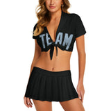 Custom Black Light Blue Cheerleading Uniform Set
