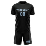 Custom Black Light Blue Soccer Jersey