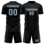 Custom Black Light Blue Soccer Jersey
