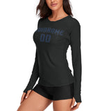 Custom Black Blue Women's Long-Sleeve Shirt