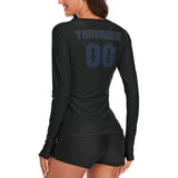 Custom Black Blue Women's Long-Sleeve Shirt