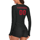 Custom Black Red Women's Long-Sleeve Shirt