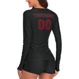 Custom Black Crimson Red Women's Long-Sleeve Shirt