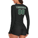 Custom Black Green Women's Long-Sleeve Shirt