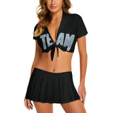 Custom Black Light Blue Cheerleading Uniform Set