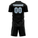 Custom Black Light Blue Soccer Jersey