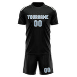 Custom Black Light Blue Soccer Jersey