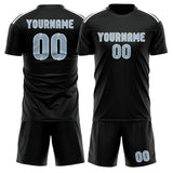 Custom Black Light Blue Soccer Jersey