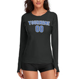 Custom Black Sky Blue Women's Long-Sleeve Shirt