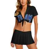 Custom Black Sky Blue Cheerleading Uniform Set