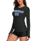 Custom Black Sky Blue Women's Long-Sleeve Shirt