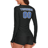 Custom Black Sky Blue Women's Long-Sleeve Shirt