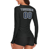 Custom Black Blue Women's Long-Sleeve Shirt