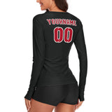 Custom Black Red Women's Long-Sleeve Shirt