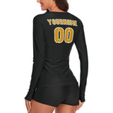 Custom Black Yellow Women's Long-Sleeve Shirt