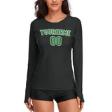 Custom Black Emerald Green Women's Long-Sleeve Shirt