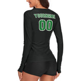 Custom Black Emerald Green Women's Long-Sleeve Shirt