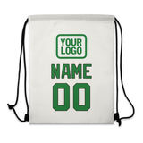 Custom White Emerald Green Drawstring Bag