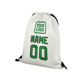 Custom White Emerald Green Drawstring Bag