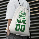 Custom White Emerald Green Drawstring Bag