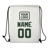 Custom White Dark Green Drawstring Bag