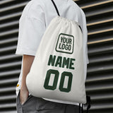 Custom White Dark Green Drawstring Bag