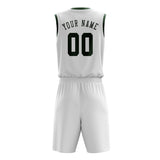 Custom White Dark Green Basketball Set
