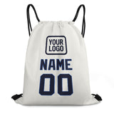Custom White Navy Drawstring Bag