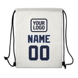 Custom White Navy Drawstring Bag