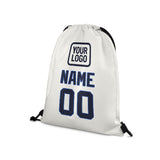 Custom White Navy Drawstring Bag