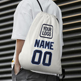 Custom White Navy Drawstring Bag