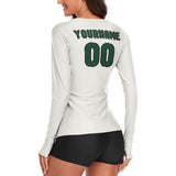 Custom White Green Women's Long-Sleeve Shirt