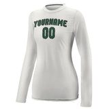 Custom White Green Women's Long-Sleeve Shirt
