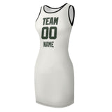 Custom White Dark Green Sleeveless Vest Dress