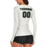 Custom White Dark Green Women's Long-Sleeve Shirt