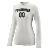 Custom White Dark Green Women's Long-Sleeve Shirt