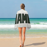 Custom White Dark Green Beach Towel