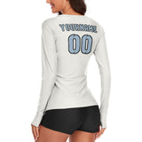 Custom White Light Blue Women's Long-Sleeve Shirt