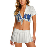 Custom White Sky Blue Cheerleading Uniform Set