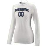 Custom White Blue Women's Long-Sleeve Shirt