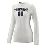 Custom White Navy Women's Long-Sleeve Shirt