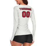 Custom White Red Women's Long-Sleeve Shirt